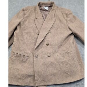 Stephanie Andrews Plus Size 26W Double Breasted Blazer Taupe Crest Button 11192